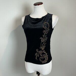 Vintage 90s Black Velvet Sleeveless Top Size Large But Runs Small